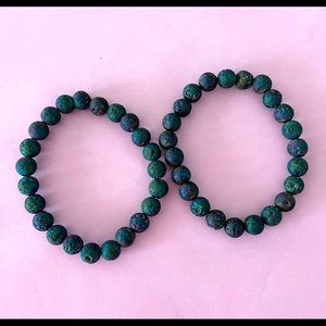 Rainbow Matte Lava Bead Stretch Bracelets (pair)